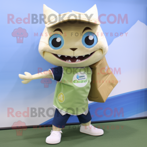 Cream Tuna mascot costume character dressed with a Shorts and Wallets