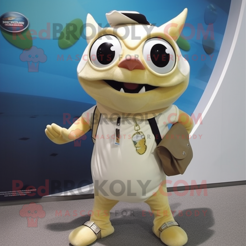 Cream Tuna mascot costume character dressed with a Shorts and Wallets