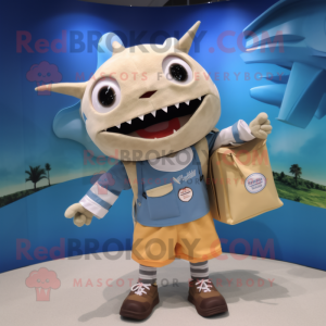Cream Tuna mascot costume character dressed with a Shorts and Wallets
