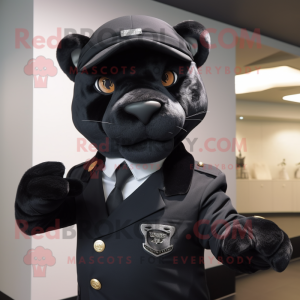 Black Jaguar mascot costume character dressed with a Suit and Berets