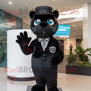 Black Jaguar mascot costume character dressed with a Suit and Berets