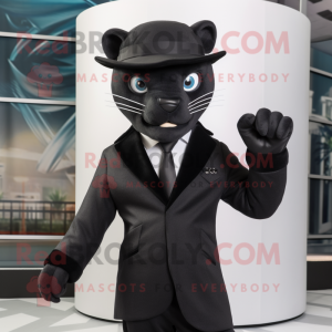 Black Jaguar mascot costume character dressed with a Suit and Berets