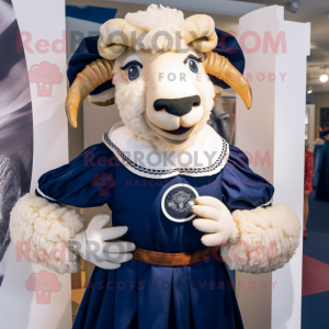 Navy Ram mascot costume character dressed with a Blouse and Cummerbunds