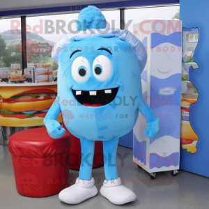 Sky Blue Burgers mascot costume character dressed with a Jumpsuit and Coin purses