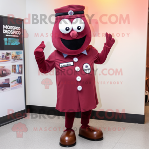 Maroon Doctor mascot costume character dressed with a Culottes and Lapel pins