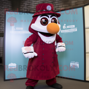 Maroon Doctor mascot costume character dressed with a Culottes and Lapel pins