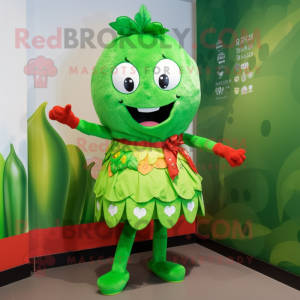 Green Strawberry mascot costume character dressed with a Mini Dress and Headbands