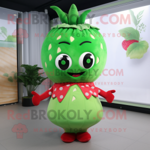 Green Strawberry mascot costume character dressed with a Mini Dress and Headbands