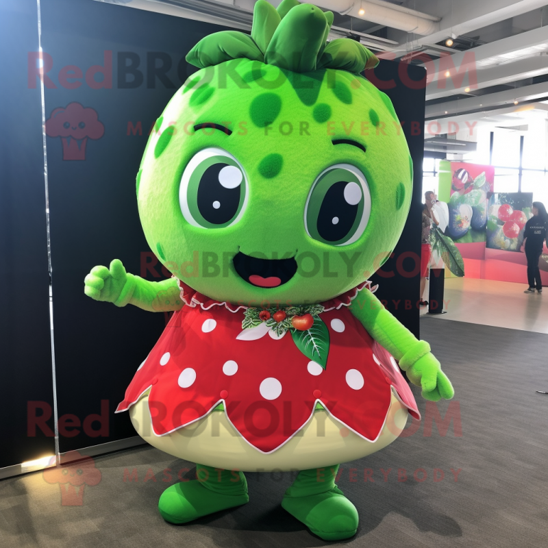 Green Strawberry mascot costume character dressed with a Mini Dress and Headbands