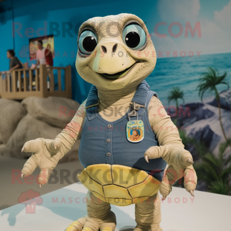 Cream Sea Turtle mascot costume character dressed with a Denim Shorts and Bracelets Cream Sea Turtle mascot costume character dressed with a Denim Shorts and Bracelets
