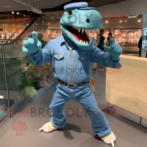 Teal T Rex maskot kostume...