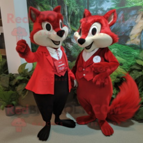 Red Skunk mascot costume character dressed with a Mini Dress and Pocket squares