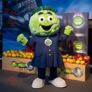 Navy Broccoli mascot costume character dressed with a Button-Up Shirt and Coin purses