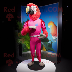 Pink Macaw mascot costume character dressed with a Rash Guard and Earrings