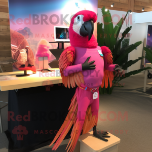 Pink Macaw mascot costume character dressed with a Rash Guard and Earrings