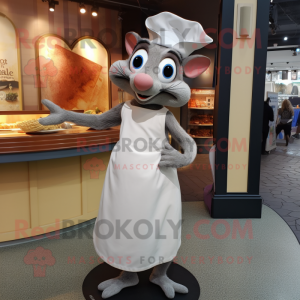 Silver Ratatouille mascot costume character dressed with a Shift Dress and Caps