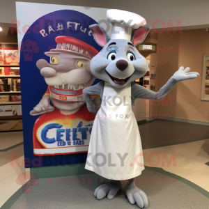 Silver Ratatouille mascot costume character dressed with a Shift Dress and Caps