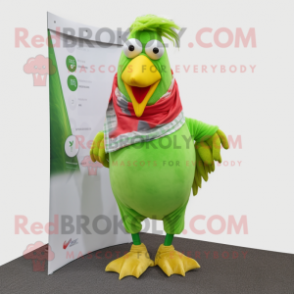 Lime Green Rooster mascot costume character dressed with a Trousers and Scarves