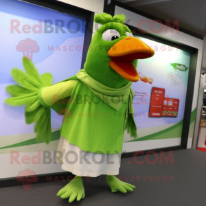 Lime Green Rooster mascot costume character dressed with a Trousers and Scarves