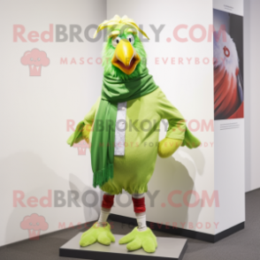 Lime Green Rooster mascot costume character dressed with a Trousers and Scarves