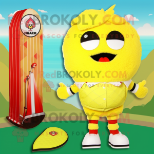 Lemon Yellow Fried Chicken mascot costume character dressed with a Swimwear and Foot pads