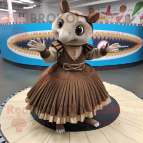 Brown Armadillo mascot costume character dressed with a Circle Skirt and Anklets