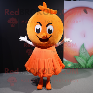Orange Meatballs mascot costume character dressed with a Sheath Dress and Hair clips