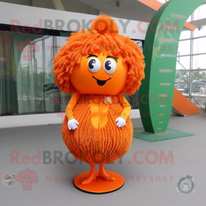 Orange Meatballs mascot costume character dressed with a Sheath Dress and Hair clips