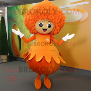 Orange Meatballs mascot costume character dressed with a Sheath Dress and Hair clips