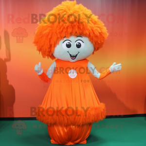 Orange Meatballs mascot costume character dressed with a Sheath Dress and Hair clips