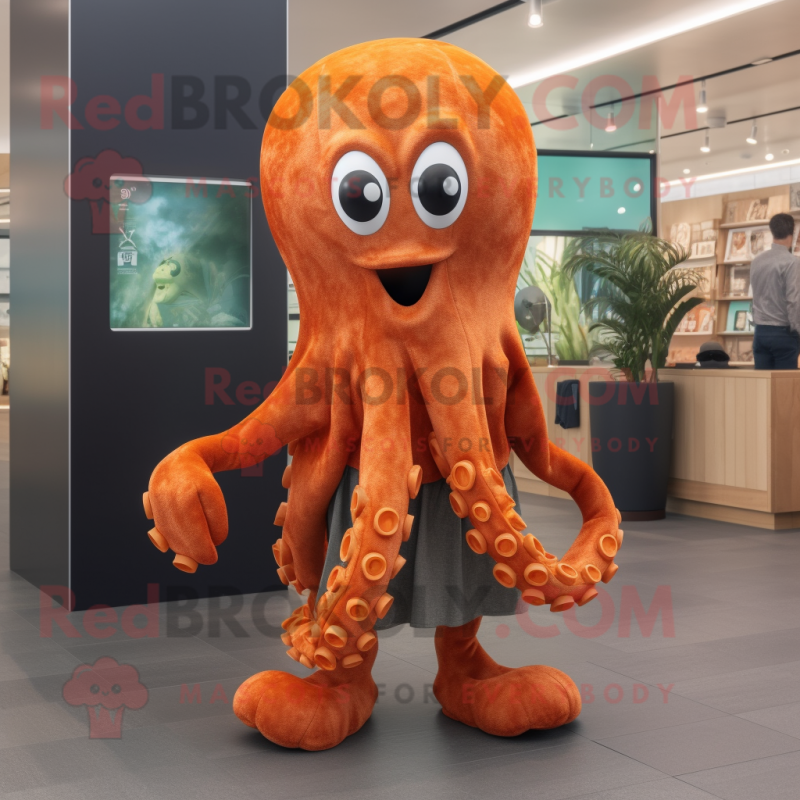 Rust Octopus mascot costume character dressed with a Dress and Shoe laces Rust Octopus mascot costume character dressed with a Dress and Shoe laces