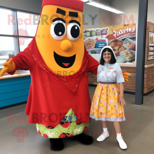 nan Enchiladas mascot costume character dressed with a Skirt and Shoe laces