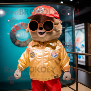 nan Tuna mascot costume character dressed with a Bomber Jacket and Sunglasses