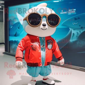 nan Tuna mascot costume character dressed with a Bomber Jacket and Sunglasses