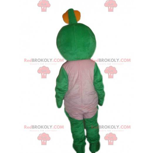 Criatura mascote verde, fantasia de tartaruga sorridente -