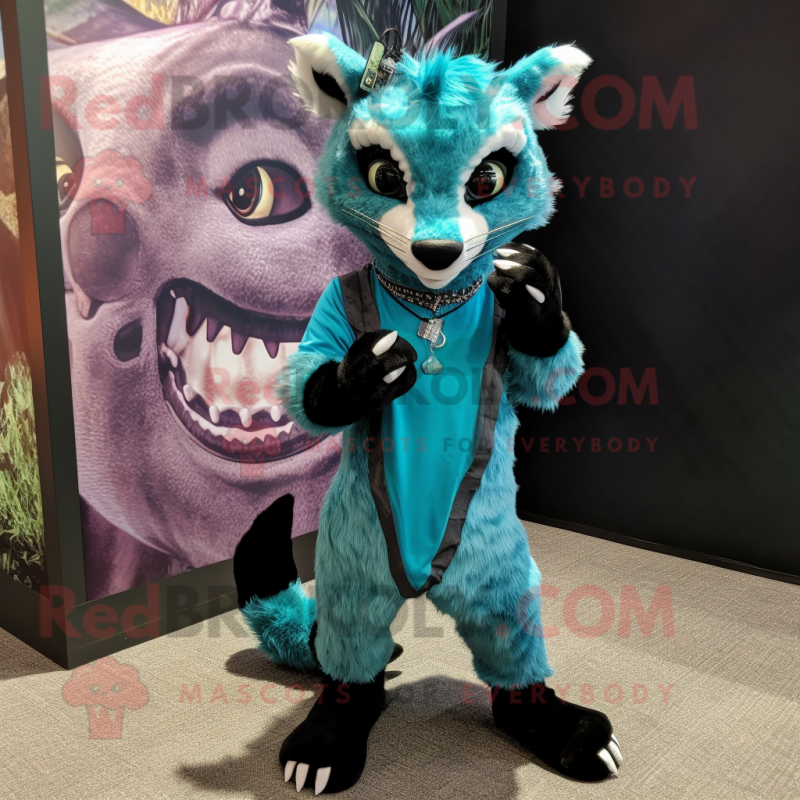 Turquoise Civet mascot costume character dressed with a Joggers and Earrings