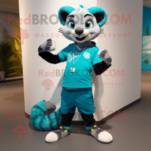 Turquoise Civet mascot costume character dressed with a Joggers and Earrings