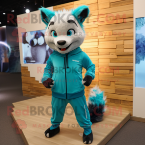 Turquoise Civet mascot costume character dressed with a Joggers and Earrings