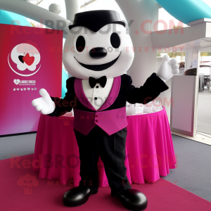 Magenta Dim Sum mascot costume character dressed with a Tuxedo and Cufflinks