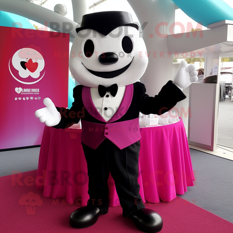 Magenta Dim Sum mascot costume character dressed with a Tuxedo and Cufflinks Magenta Dim Sum mascot costume character dressed with a Tuxedo and Cufflinks