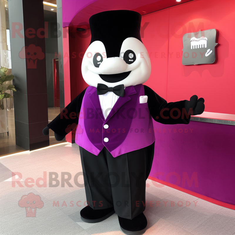 Magenta Dim Sum mascot costume character dressed with a Tuxedo and Cufflinks Magenta Dim Sum mascot costume character dressed with a Tuxedo and Cufflinks