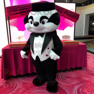 Magenta Dim Sum mascot costume character dressed with a Tuxedo and Cufflinks