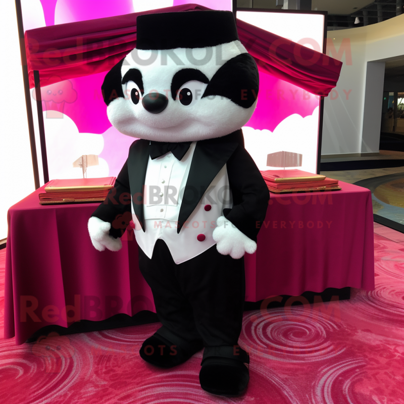 Magenta Dim Sum mascot costume character dressed with a Tuxedo and Cufflinks Magenta Dim Sum mascot costume character dressed with a Tuxedo and Cufflinks