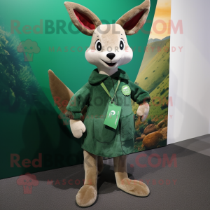 Forest Green Kangaroo mascot costume character dressed with a Cardigan and Keychains