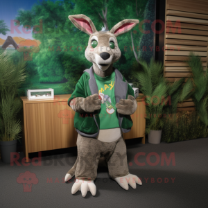 Forest Green Kangaroo mascot costume character dressed with a Cardigan and Keychains