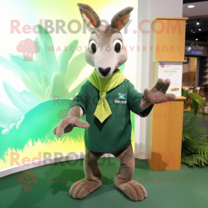 Forest Green Kangaroo mascot costume character dressed with a Cardigan and Keychains