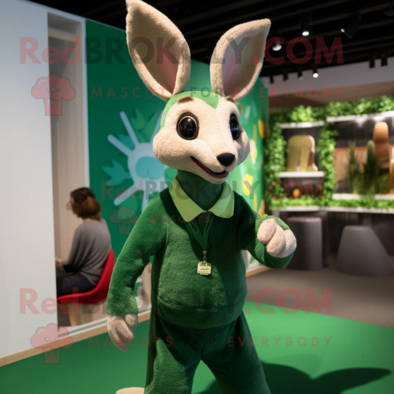 Forest Green Kangaroo mascot costume character dressed with a Cardigan and Keychains