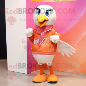 Peach Dove mascot costume character dressed with a Joggers and Scarf clips