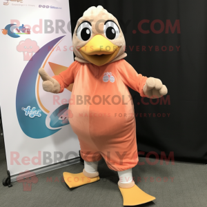 Peach Dove mascot costume character dressed with a Joggers and Scarf clips