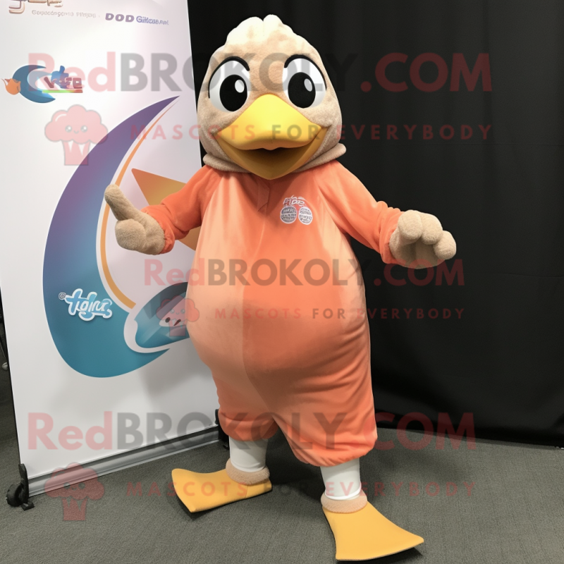 Peach Dove mascot costume character dressed with a Joggers and Scarf clips Peach Dove mascot costume character dressed with a Joggers and Scarf clips